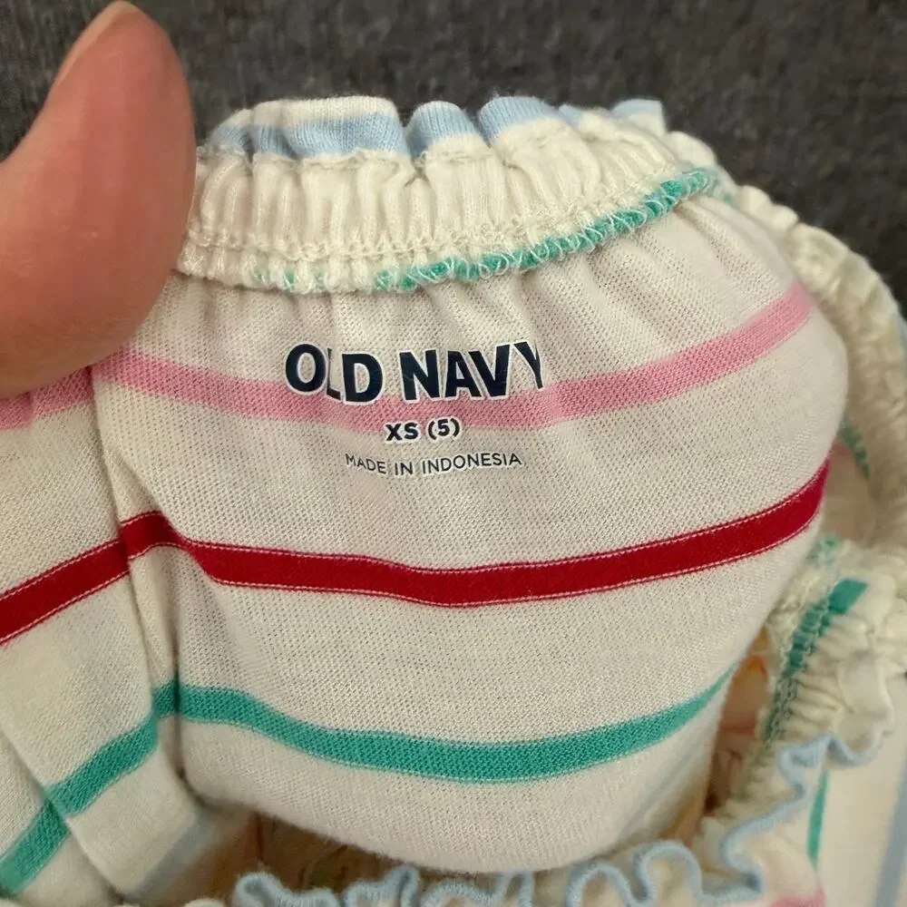 Old Navy Girls Rainbow Stripe Romper Size 5 XS Peasant Jersey Knit 100% Cotton
